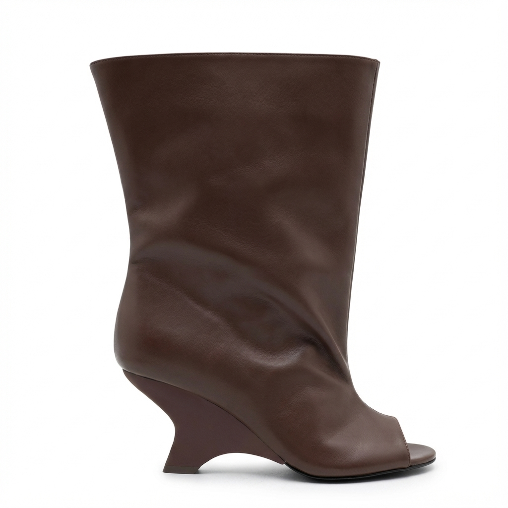 Botte haute marron Synthétique Femme - Talon incurvé et bout ouvert chic 2