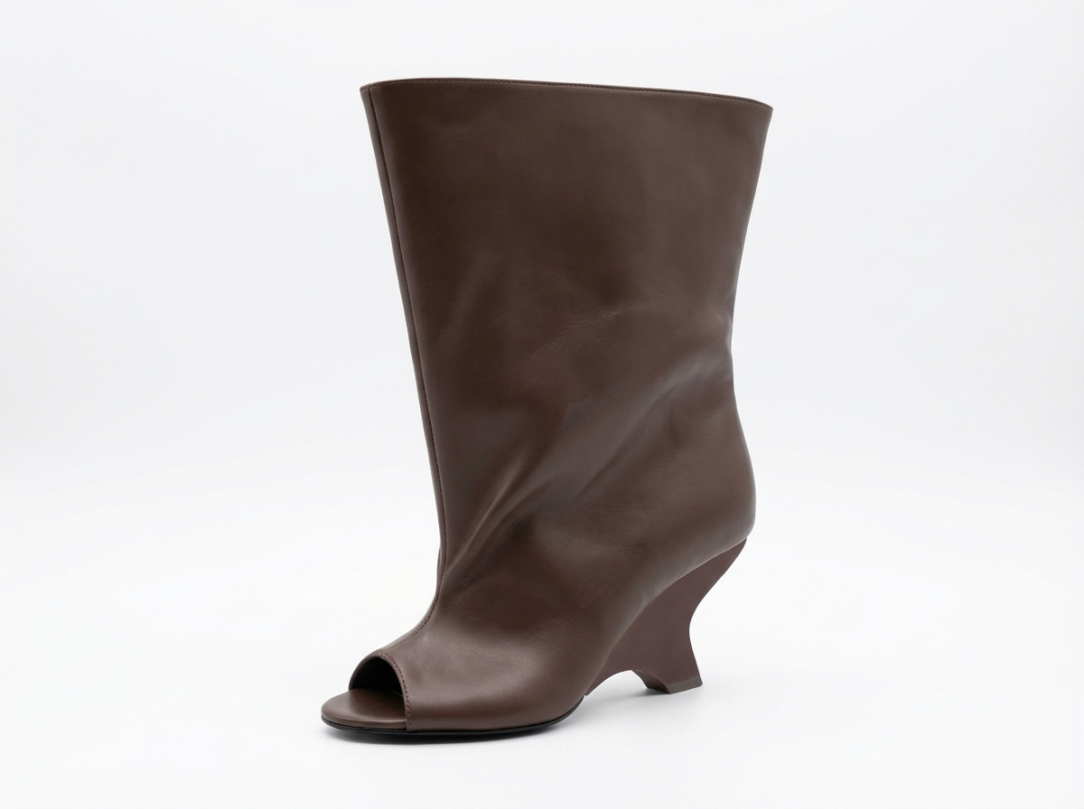 Botte haute marron Synthétique Femme - Talon incurvé et bout ouvert chic