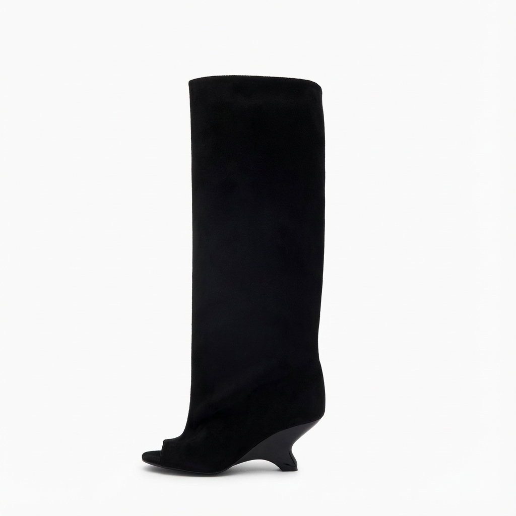 Botte haute noir Synthétique Femme - Santiags modernes avec bout ouvert élégant 2