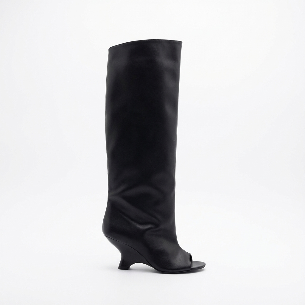 Botte haute noir Synthétique Femme - Santiags modernes à bout ouvert distinctif