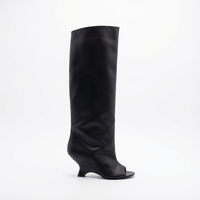 Botte haute noir Synthétique Femme - Santiags modernes à bout ouvert distinctif 1