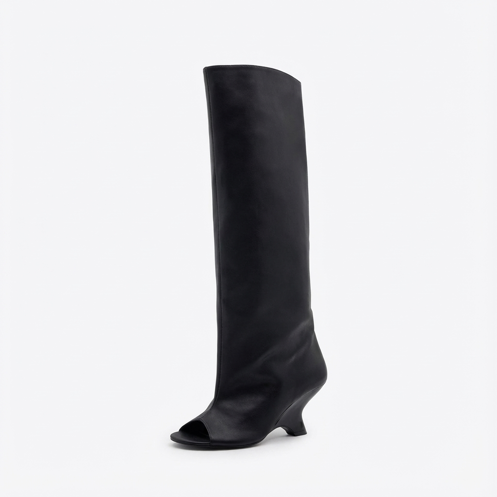 Botte haute noir Synthétique Femme - Santiags modernes à bout ouvert distinctif 3
