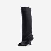 Botte haute noir Synthétique Femme - Santiags modernes à bout ouvert distinctif 3