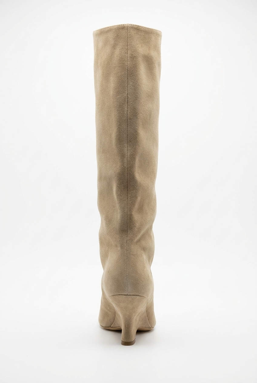 Botte haute beige Daim Femme - Santiags ouvertes à talon incurvé moderne 3