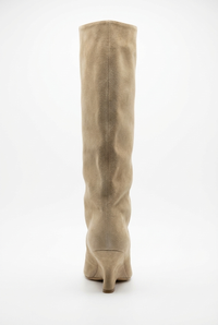 Botte haute beige Daim Femme - Santiags ouvertes à talon incurvé moderne 3