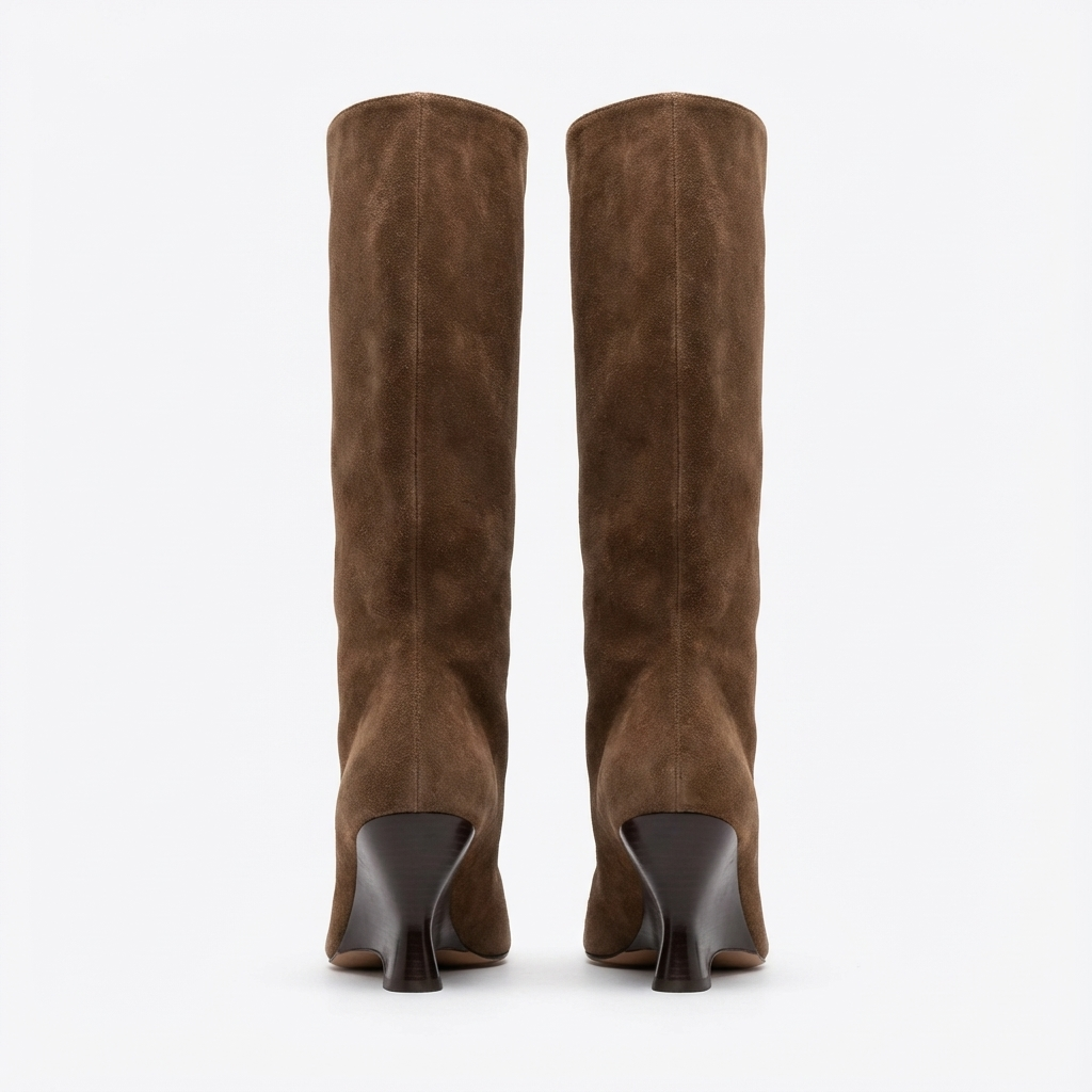 Botte haute marron Daim Femme - Santiags modernes à bout ouvert distinctif 3