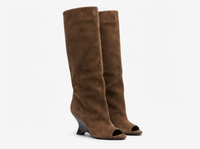 Botte haute marron Daim Femme - Santiags modernes à bout ouvert distinctif 1