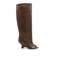 Botte haute marron Synthétique Femme - Style western avec texture crocodile luxueuse 2