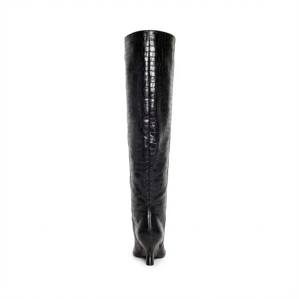 Botte haute noir Synthétique Femme - Style western moderne à motif crocodile 3