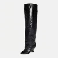 Botte haute noir Synthétique Femme - Style western moderne à motif crocodile 1