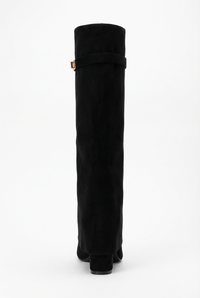 Botte haute noir Daim Synthétique Femme - Bout pointu, sangle dorée élégante 3