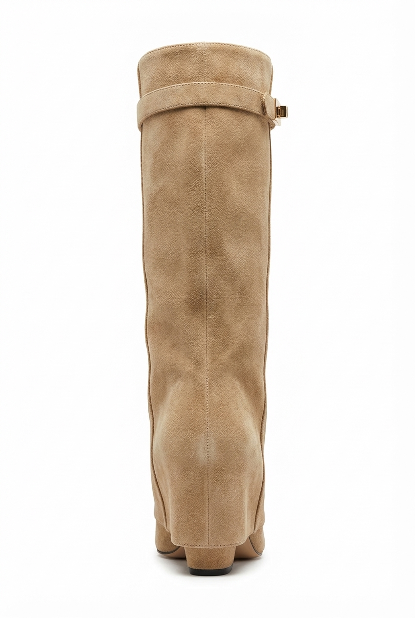 Santiag haute beige Simili Cuir Femme - Boucle dorée et silhouette élégante 4