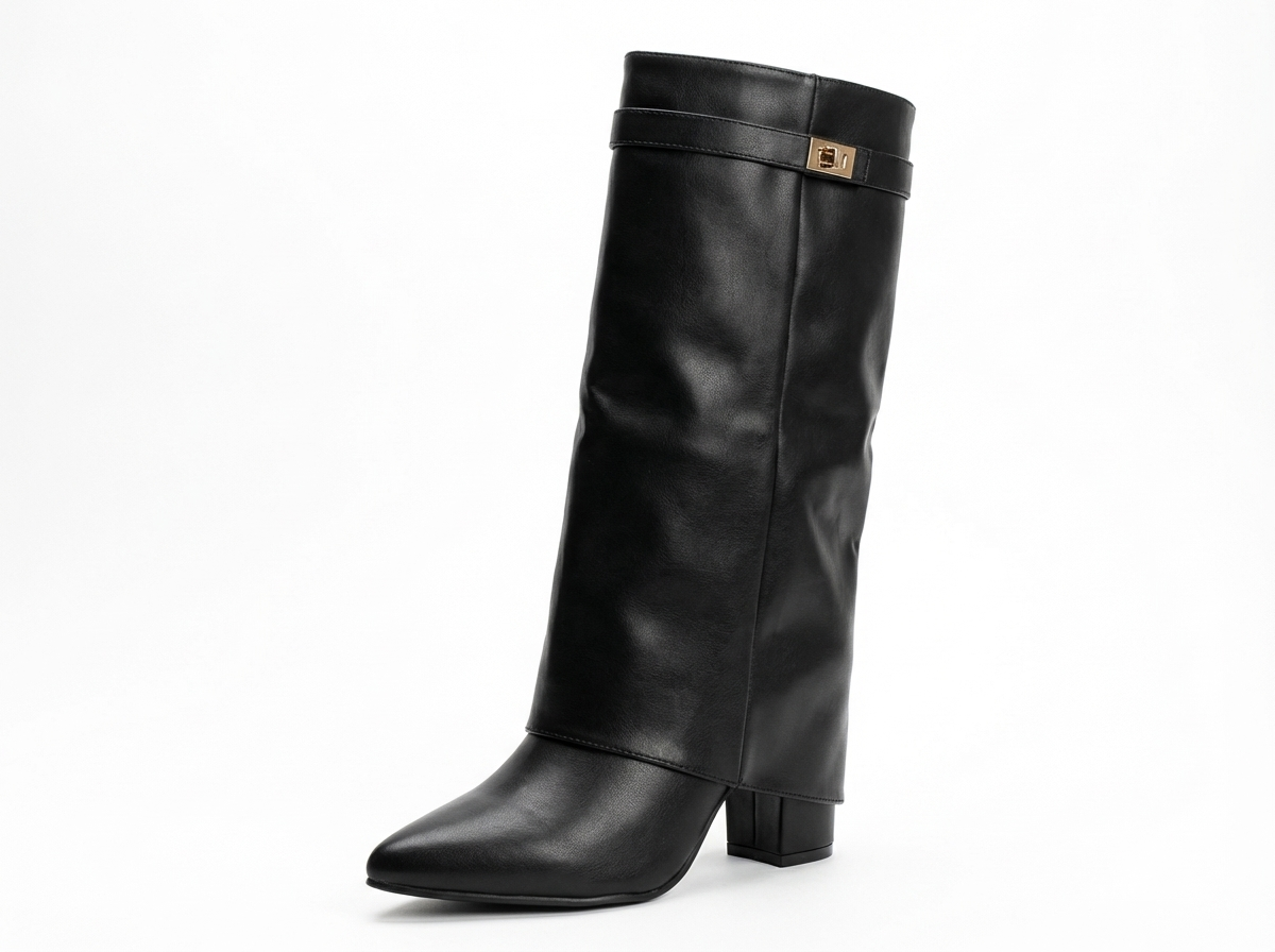 Santiag haute noir Synthétique Femme - Bout pointu avec boucle élégante