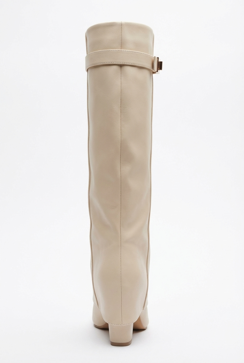 Santiag haute beige Synthétique Femme - Bout pointu et sangle métallique élégante 3