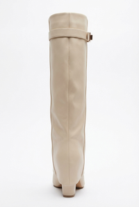 Santiag haute beige Synthétique Femme - Bout pointu et sangle métallique élégante 3