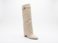 Santiag haute beige Synthétique Femme - Bout pointu et sangle métallique élégante 1