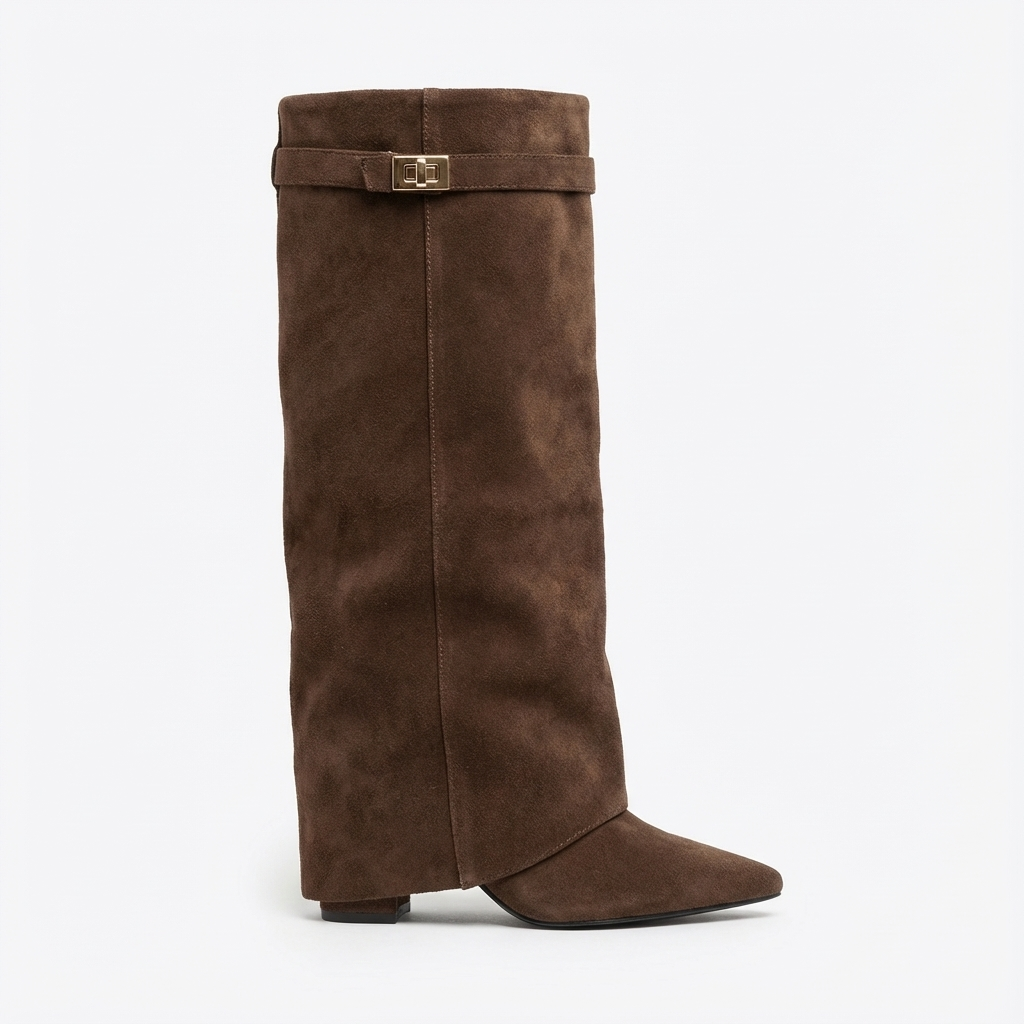 Santiag haute marron Simili Cuir Femme - Sangle dorée élégante et pratique 2