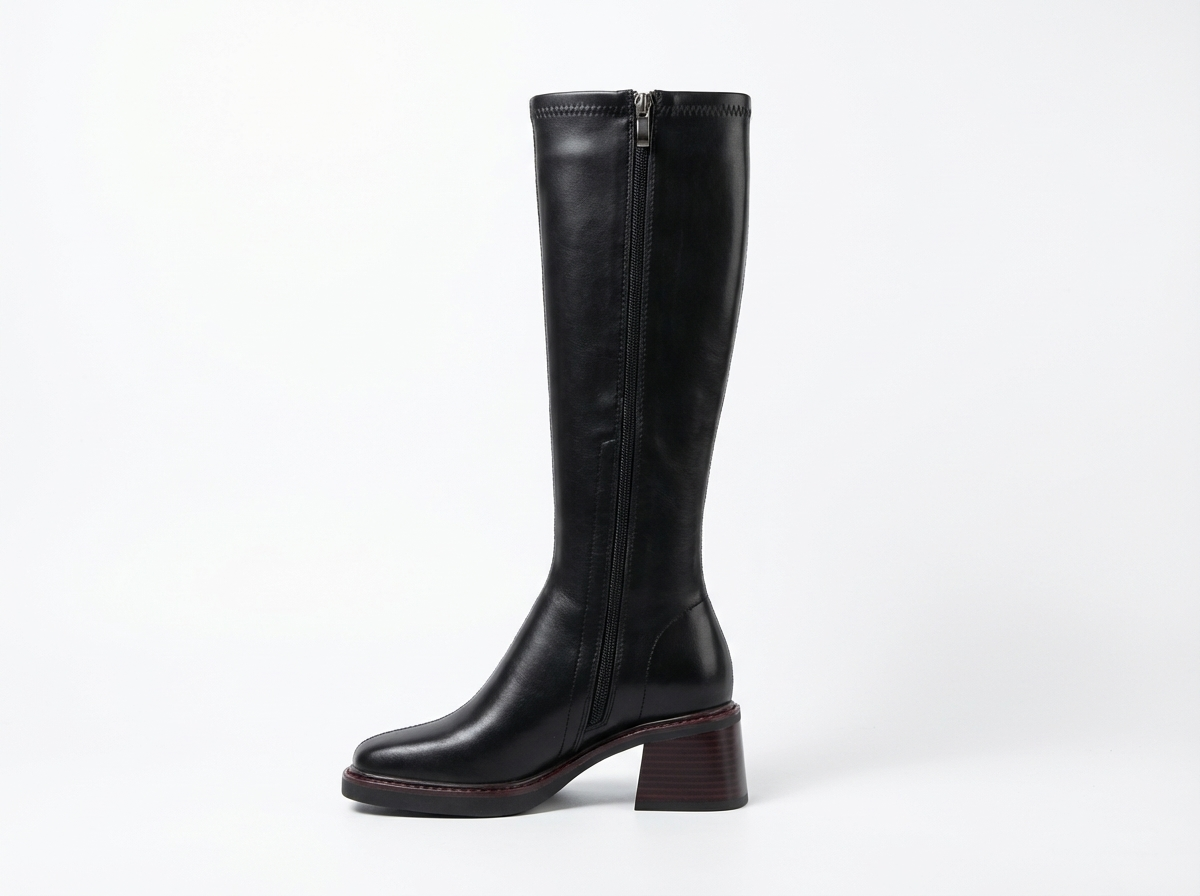 Botte haute noir Synthétique Femme - Élégance moderne avec talon carré 3