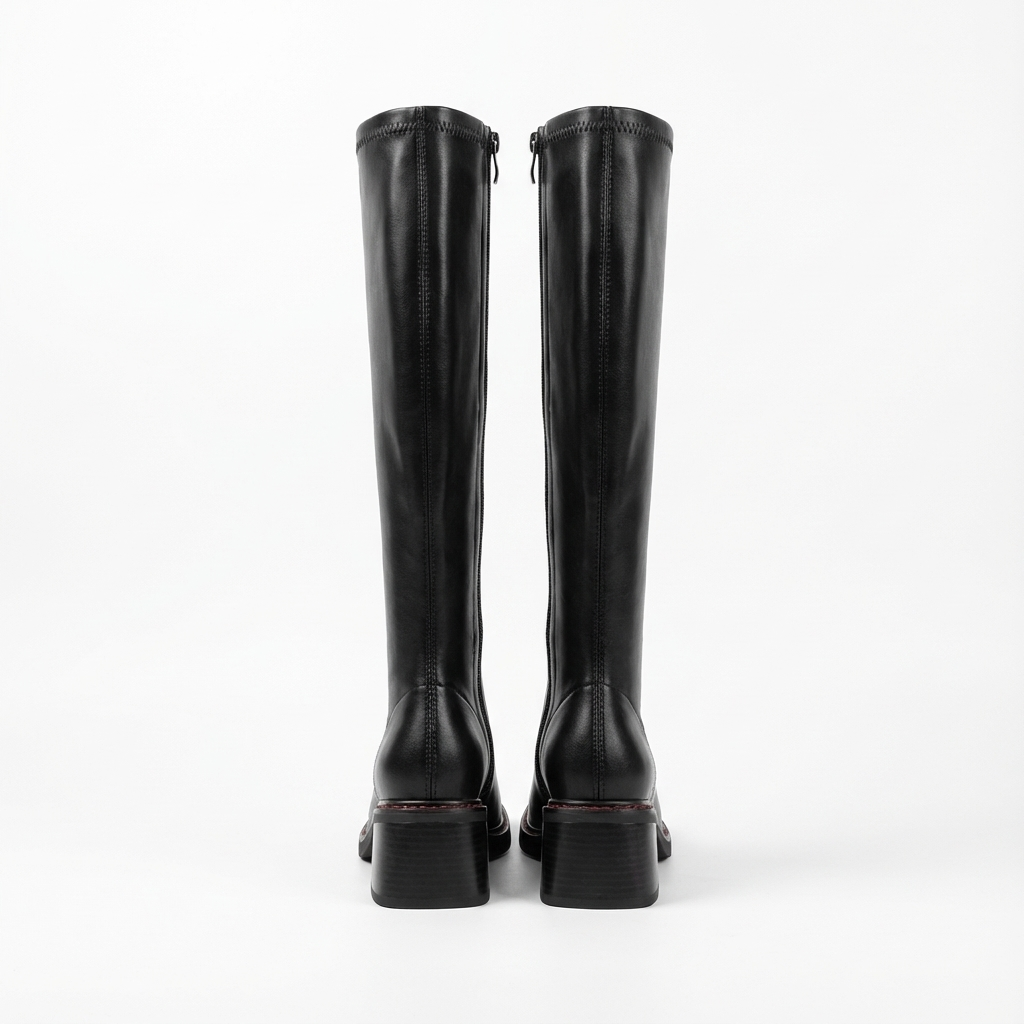 Botte haute noir Synthétique Femme - Élégance moderne avec talon carré 4