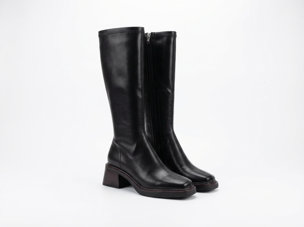 Santiag haute noir Synthétique Femme - Talon carré moderne avec zip visible - three_quarter_view