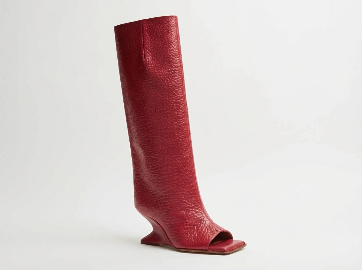 Botte haute rouge Synthétique Femme - Talon sculpté moderne en forme de virgule