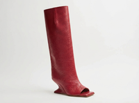 Botte haute rouge Synthétique Femme - Talon sculpté moderne en forme de virgule 1
