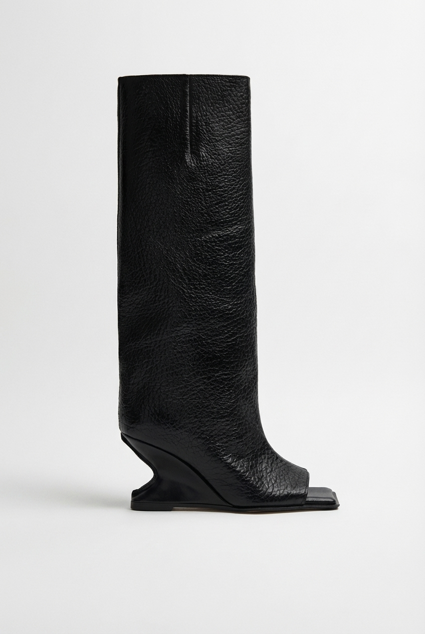 Botte haute noir Synthétique Femme - Bout ouvert futuriste et moderne