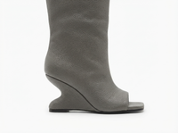 Botte haute gris Synthétique Femme - Talon vague et pointe ouverte moderne 2