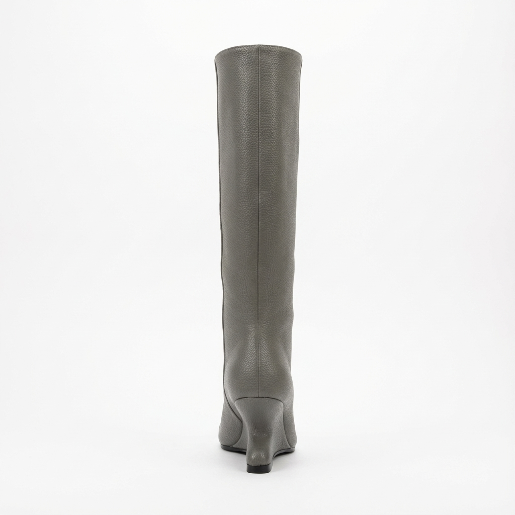 Botte haute gris Synthétique Femme - Talon vague et pointe ouverte moderne 3