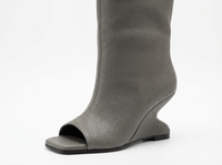 Botte haute gris Synthétique Femme - Talon vague et pointe ouverte moderne 1