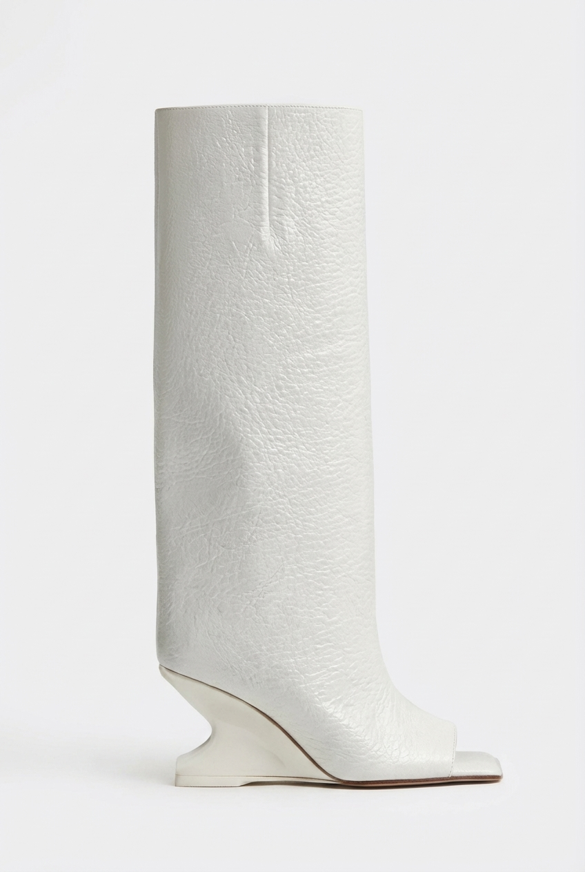 Botte haute blanc Synthétique Femme - Santiags blanches à talon sculptural ouvert 2
