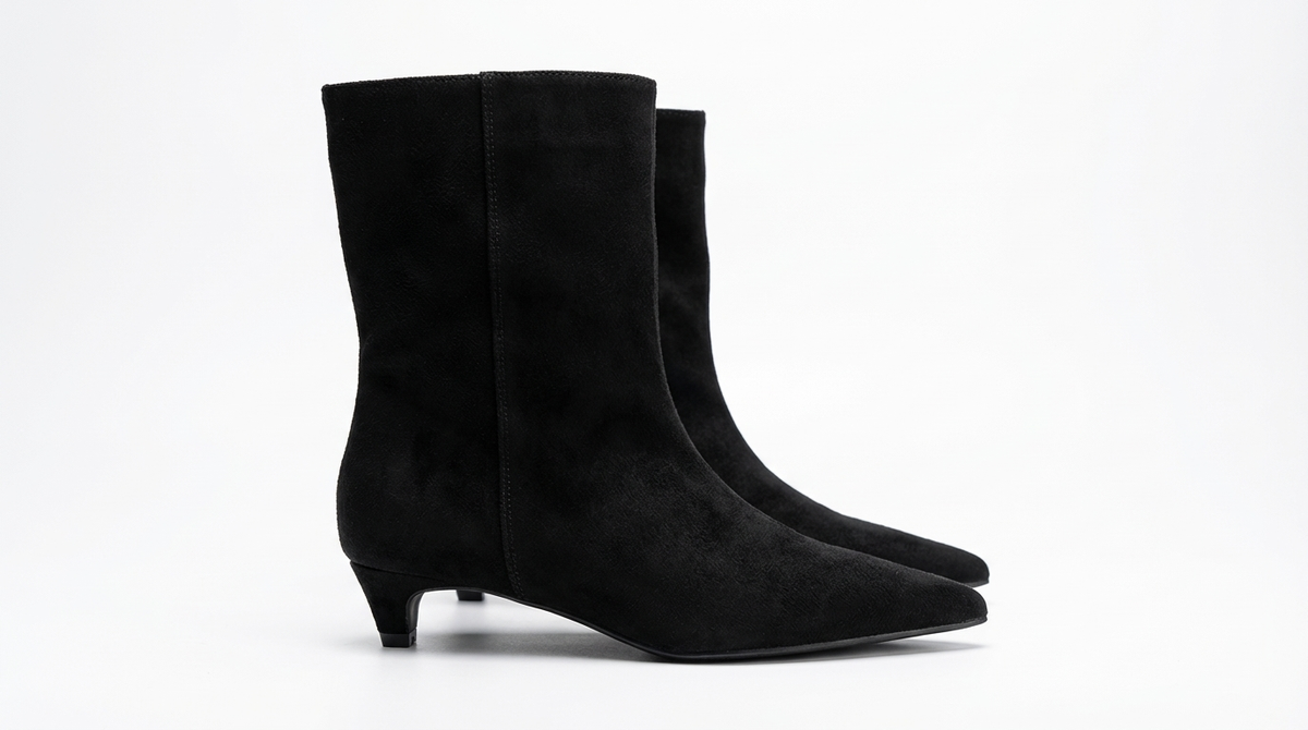 Botte haute noir Daim Synthétique Femme - Minimalisme chic au style western 5