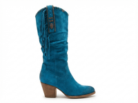 Santiag mi-haute bleu Daim Femme - Franges et clous sur daim bleu 2