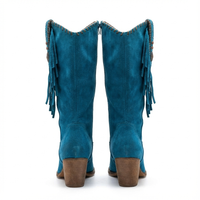 Santiag mi-haute bleu Daim Femme - Franges et clous sur daim bleu 3