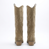 Santiag mi-haute marron clair Daim Femme - Broderies western et fermeture éclair latérale 3