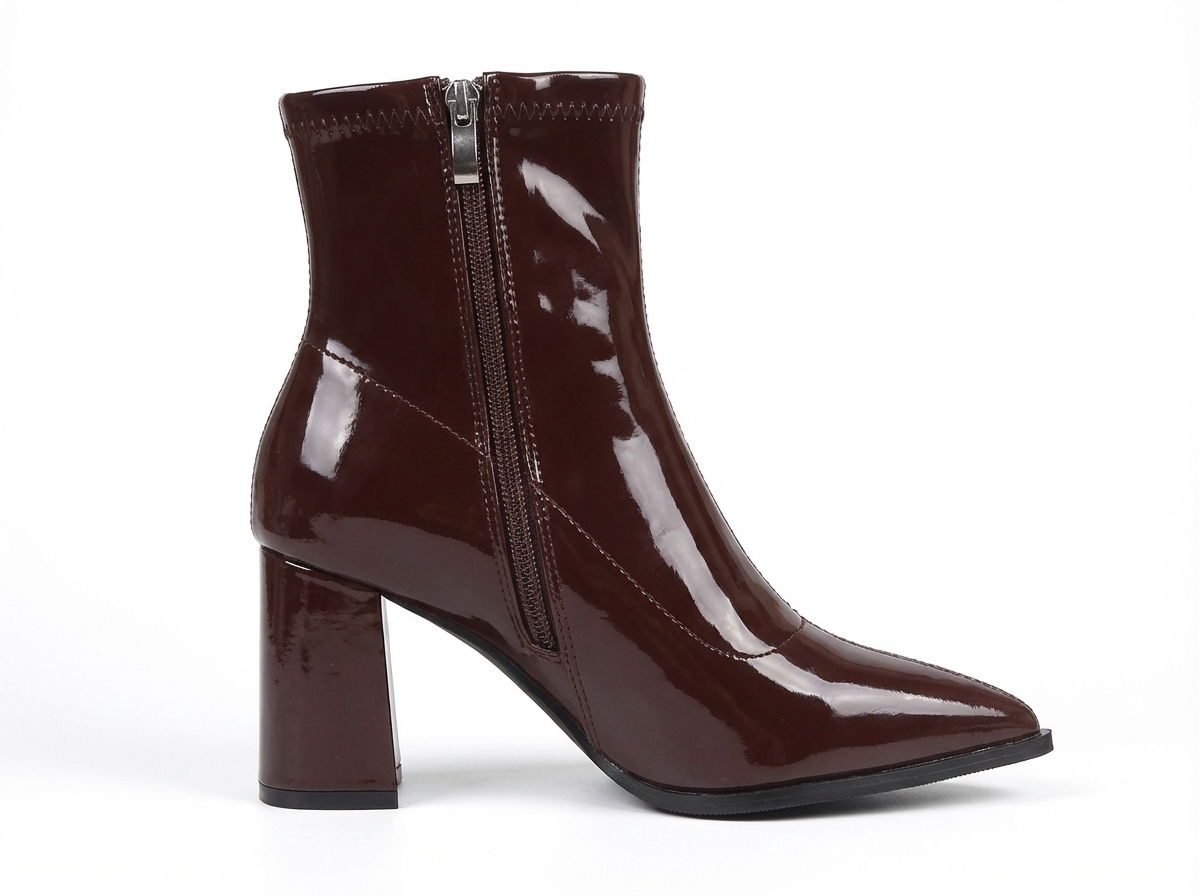 Bottine à talon marron Synthétique Femme - Santiags vernis au style western élégant 5