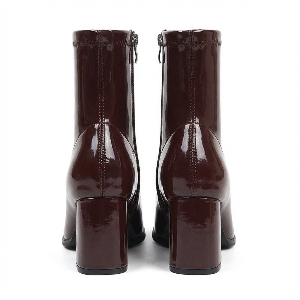 Bottine à talon marron Synthétique Femme - Santiags vernis au style western élégant 6