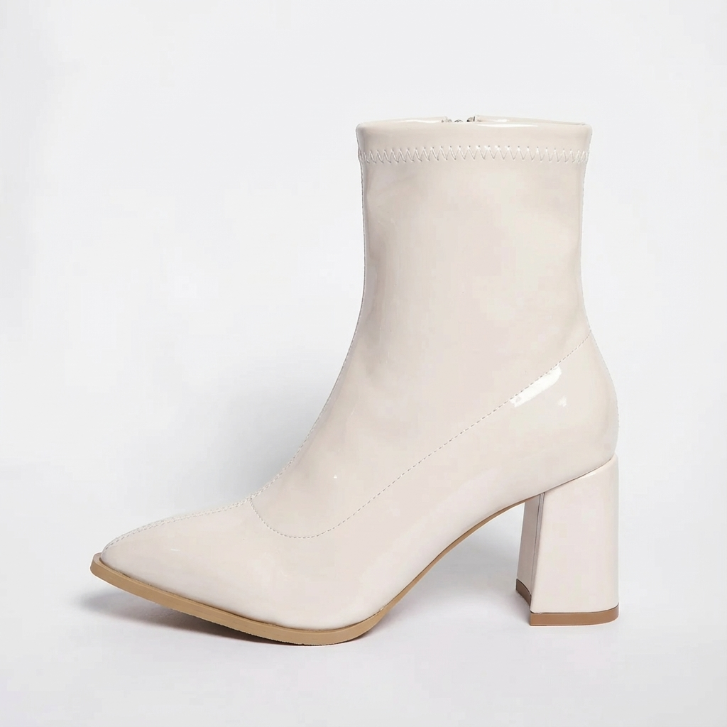 Bottine à talon blanc Synthétique Femme - Santiags blanches vernis chic et modernes