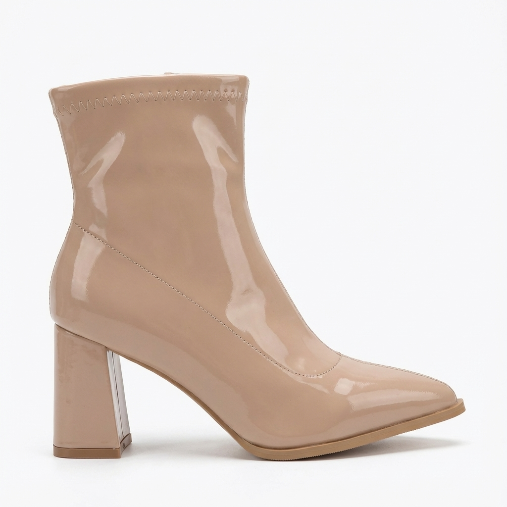 Bottine beige Synthétique Femme - Santiags mi-hautes vernies beige chic 3