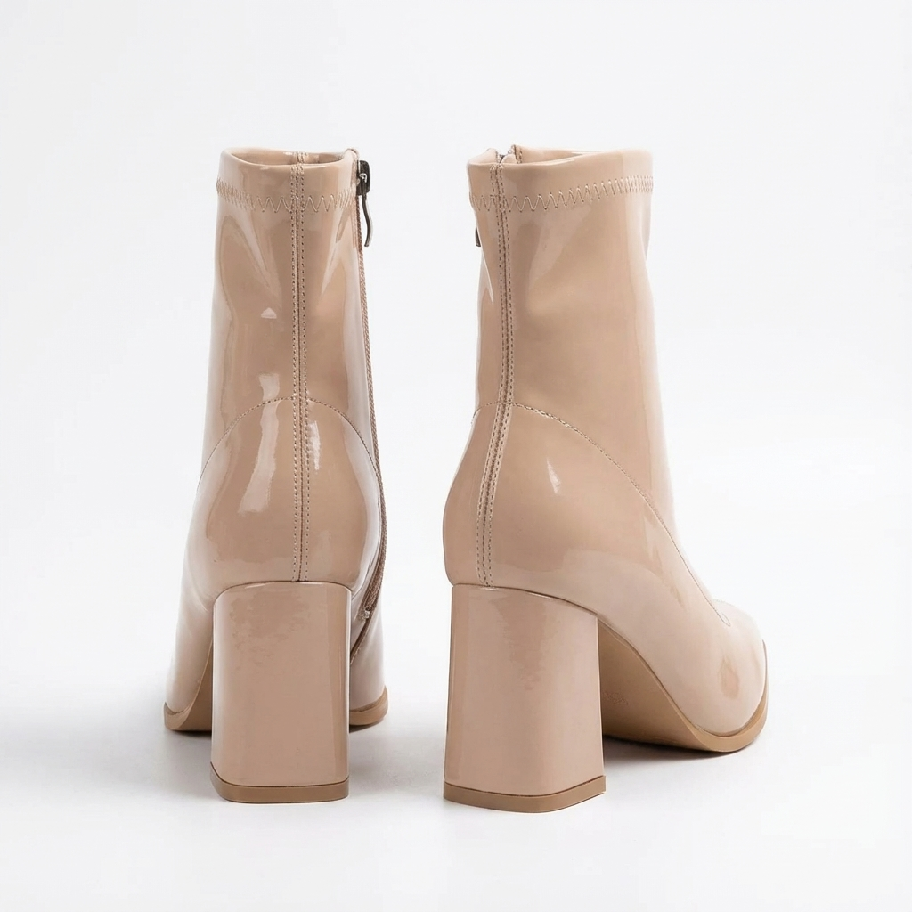Bottine beige Synthétique Femme - Santiags mi-hautes vernies beige chic 4