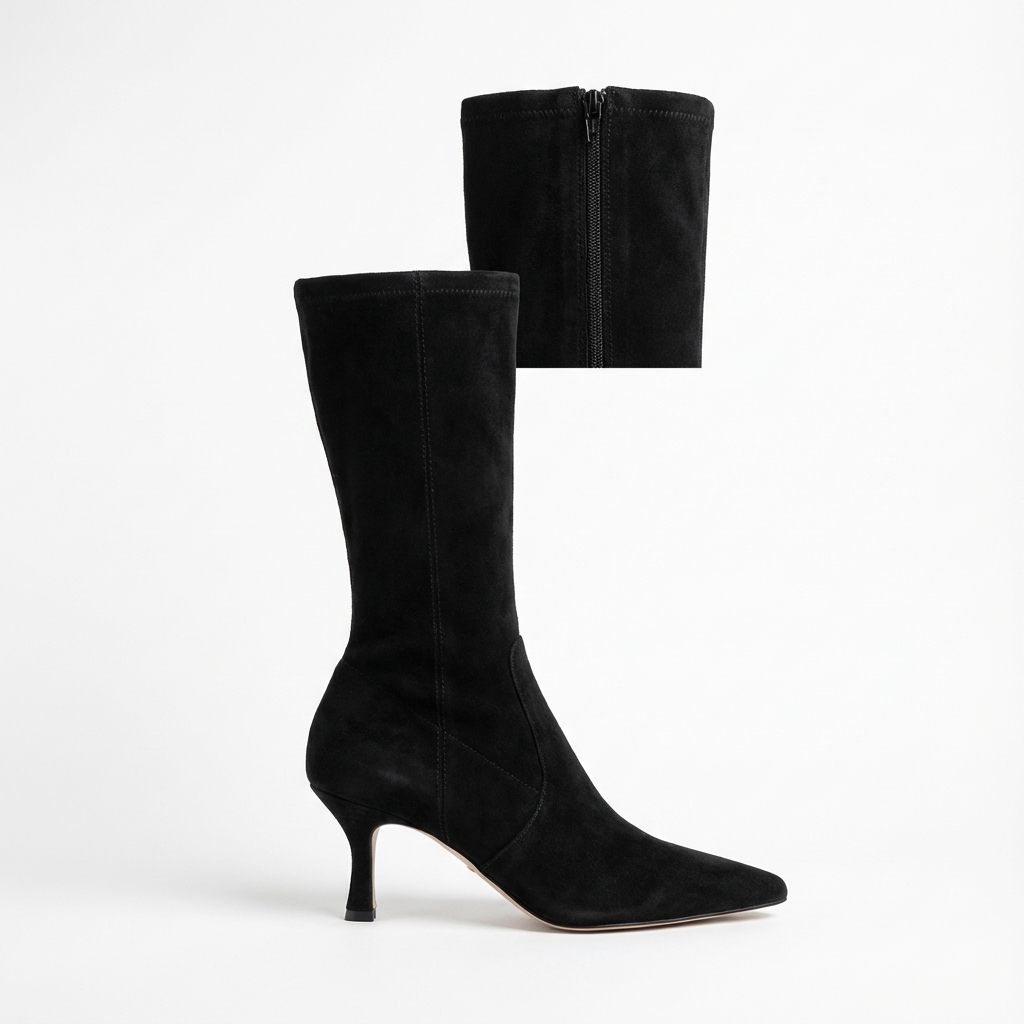 Botte haute noir Daim Synthétique Femme - Santiags modernes bout pointu élégantes 2