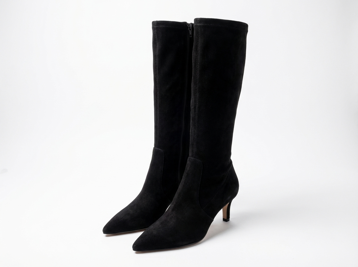 Botte haute noir Daim Synthétique Femme - Santiags modernes bout pointu élégantes