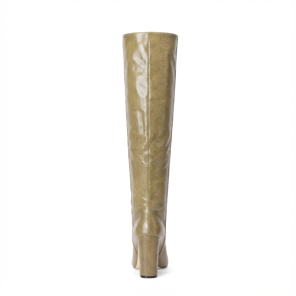 Botte haute beige Daim Synthétique Femme - Santiags camel python, élégance audacieuse 4