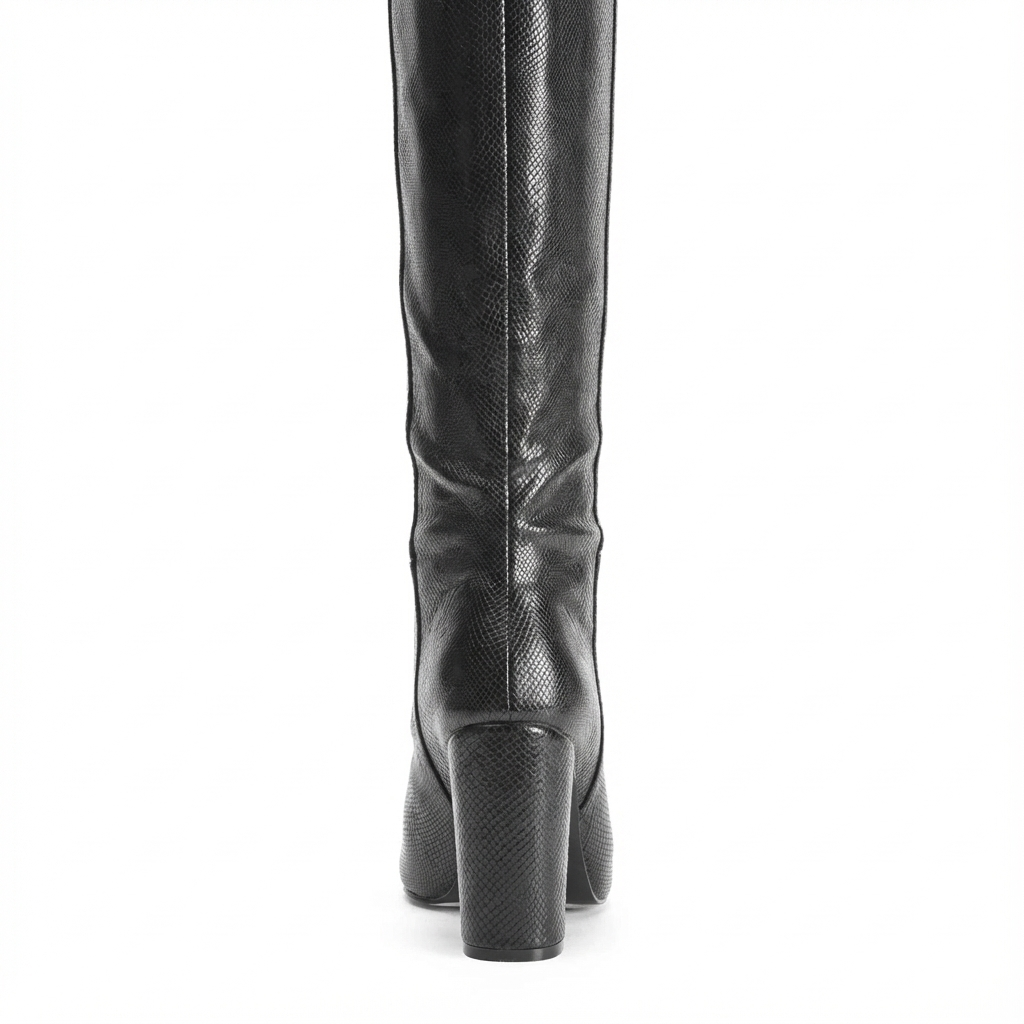 Botte haute noir Daim Synthétique Femme - Aspect python, coupe élégante, style western 3
