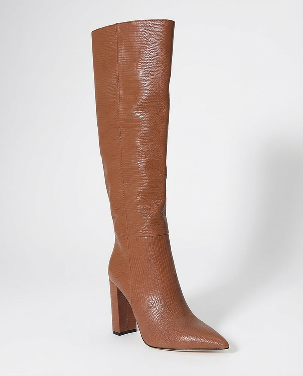 Santiag haute marron Daim Synthétique Femme - Bout pointu et talons carrés épais - three_quarter_view