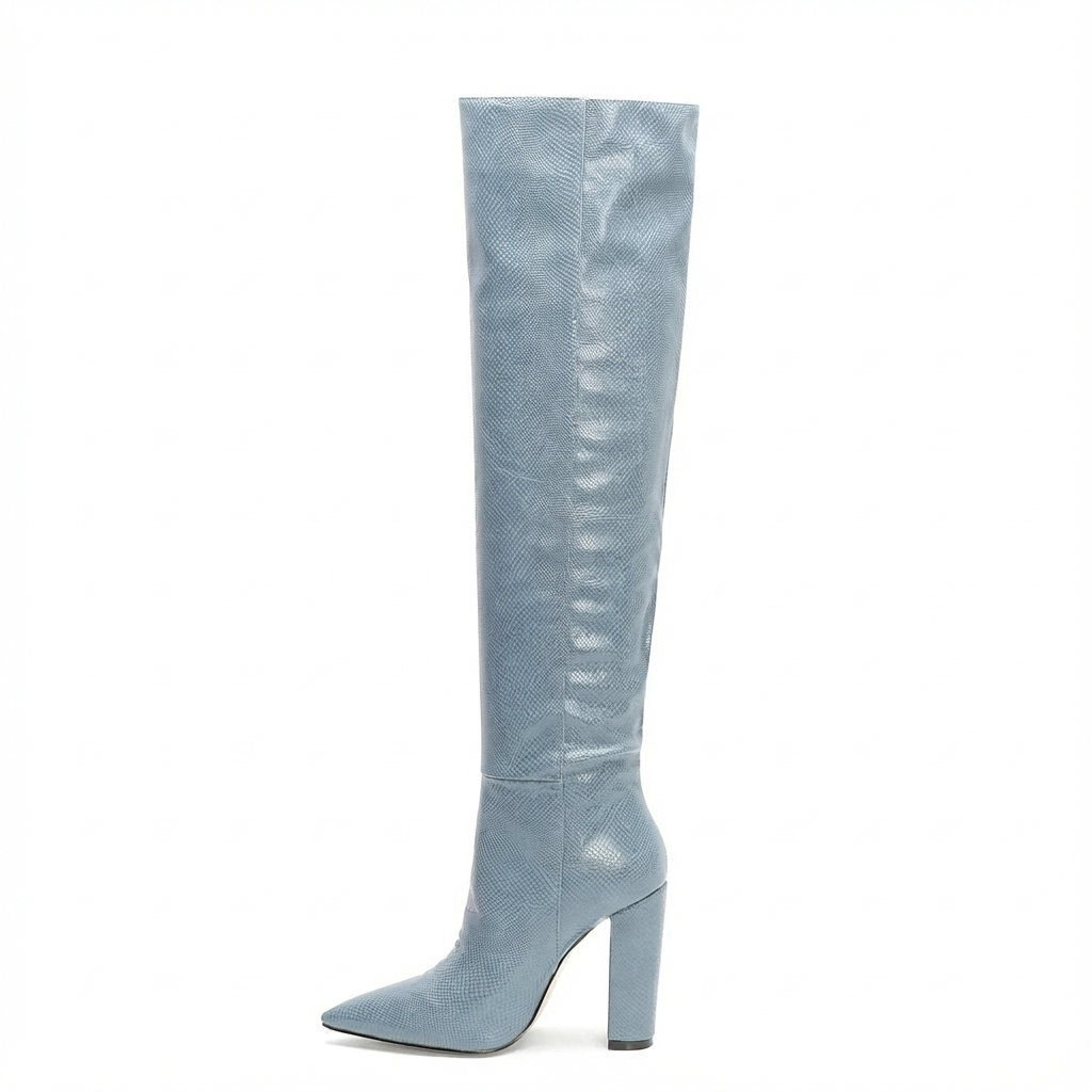 Botte haute bleu Daim Synthétique Femme - motif python, bleu, bout pointu 2