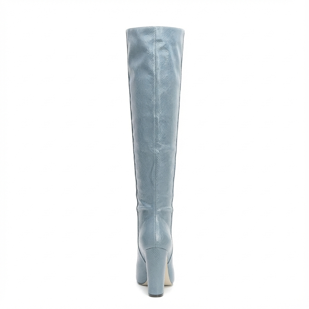 Botte haute bleu Daim Synthétique Femme - motif python, bleu, bout pointu 3