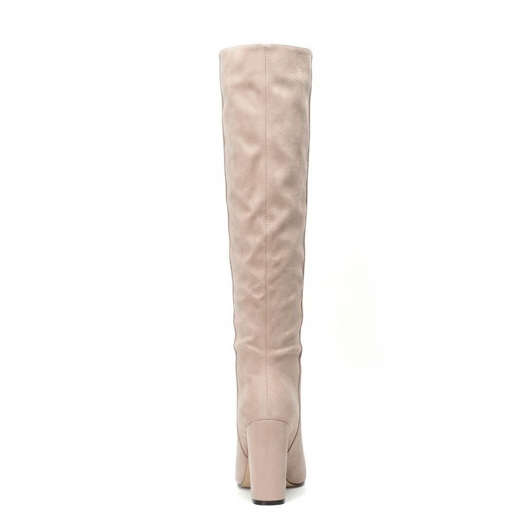 Botte haute beige Daim Synthétique Femme - Santiags beige, talon carré moderne 3