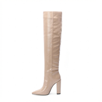 Botte haute beige Daim Synthétique Femme - Santiag minimaliste bout pointu 2