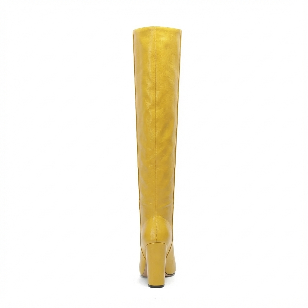 Botte haute jaune Daim Synthétique Femme - Bottes santiags audacieuses couleur jaune vif 3